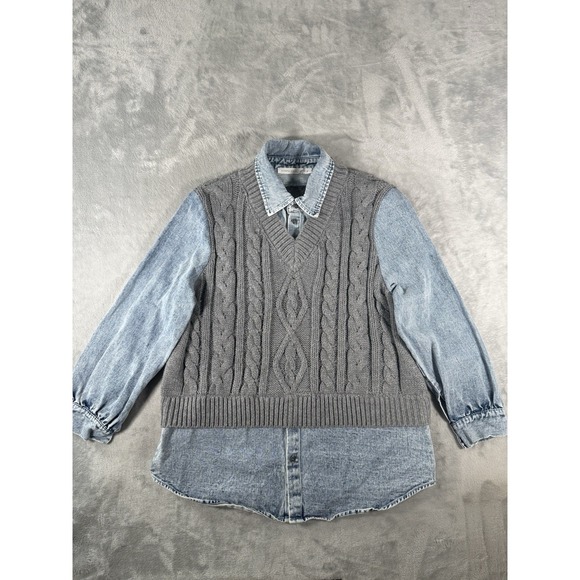 Altar'd State Sweaters - Altar'd State Layered Sweater Denim Shirt Women's Medium Cable Knit 2 Fer Top
